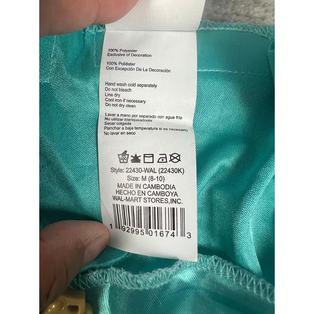 Disney Costume Girls M 8-10 Teal Aladdin Jasmine Peacock Jumpsuit Cape 2pc Set - Picture 7 of 12